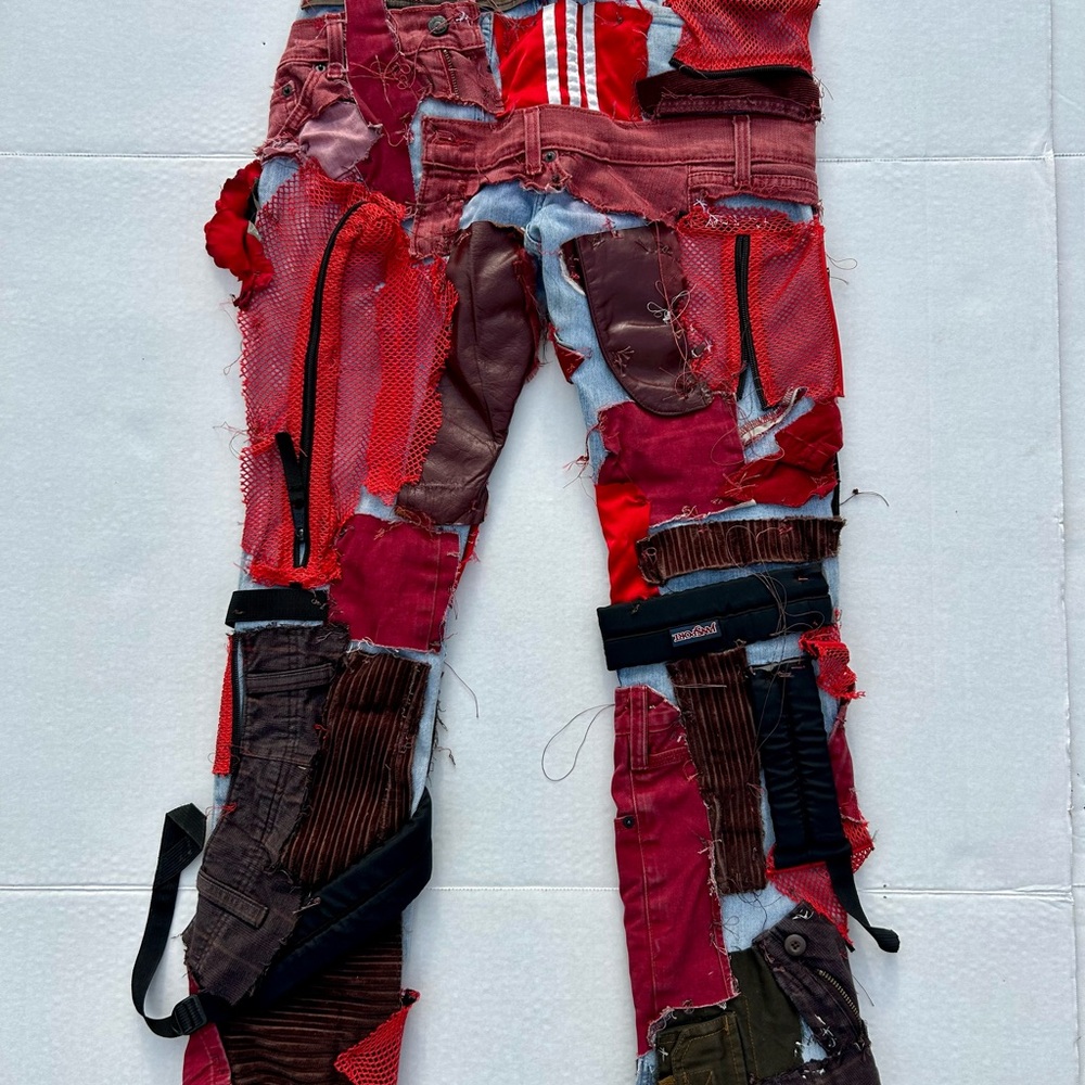 Brick Denim - Red Custom Made Patchwork Jeans (available in multiple sizes)